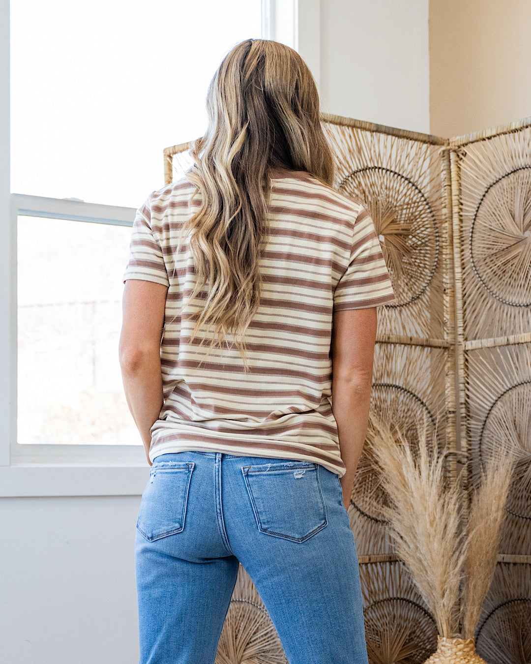 NEW! Lacy Ivory and Taupe Striped Top Tea N Rose