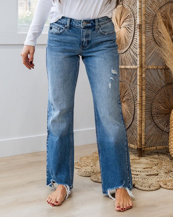 KanCan Misty Distressed Straight Jeans - Color Options Available! KanCan Medium Wash Blue Denim