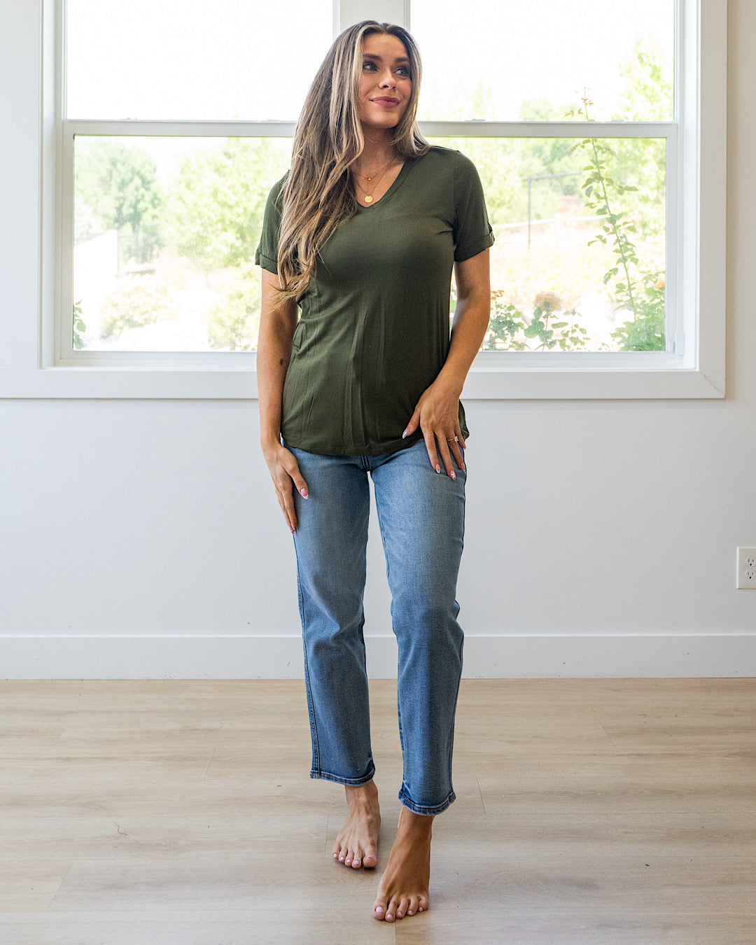 NEW! Sophie V Neck Top - Dark Olive Michelle Mae
