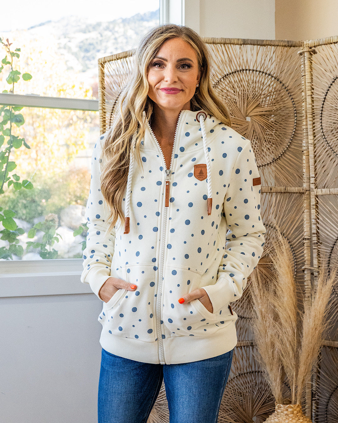 NEW! Wanakome Jayne Polka Dot Full Zip Hoodie - Ivory Wanakome