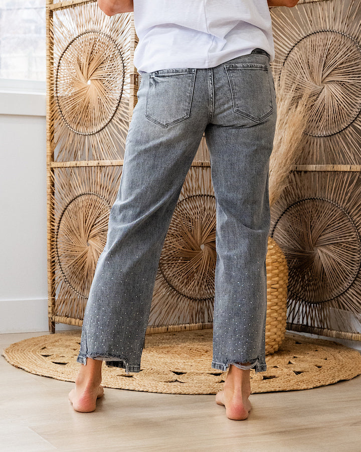 NEW! KanCan Bejeweled Straight Jeans - Gray KanCan