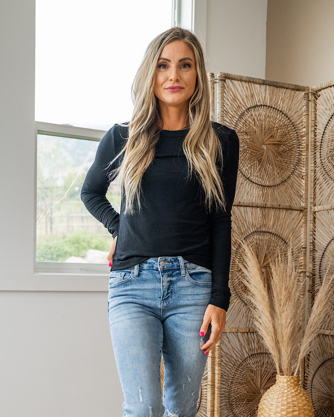NEW! Elle Long Sleeve Knit Top - Black Be Cool