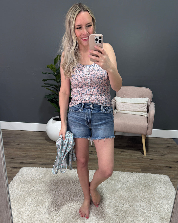 Sabrina Floral Henley Tank - Blush 7th Ray