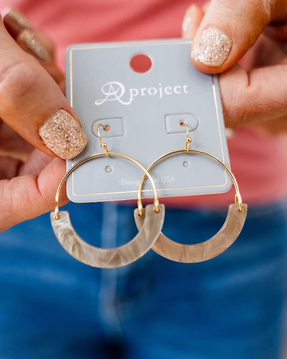 NEW! Gold and Gray Acetate Hoop Earrings Trendy Wholesale