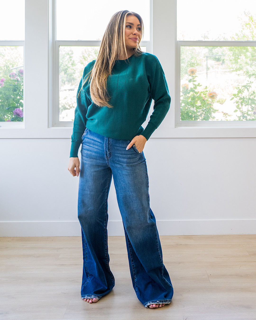 NEW! Adalyn Dolman Sleeve Textured Sweater - Forest