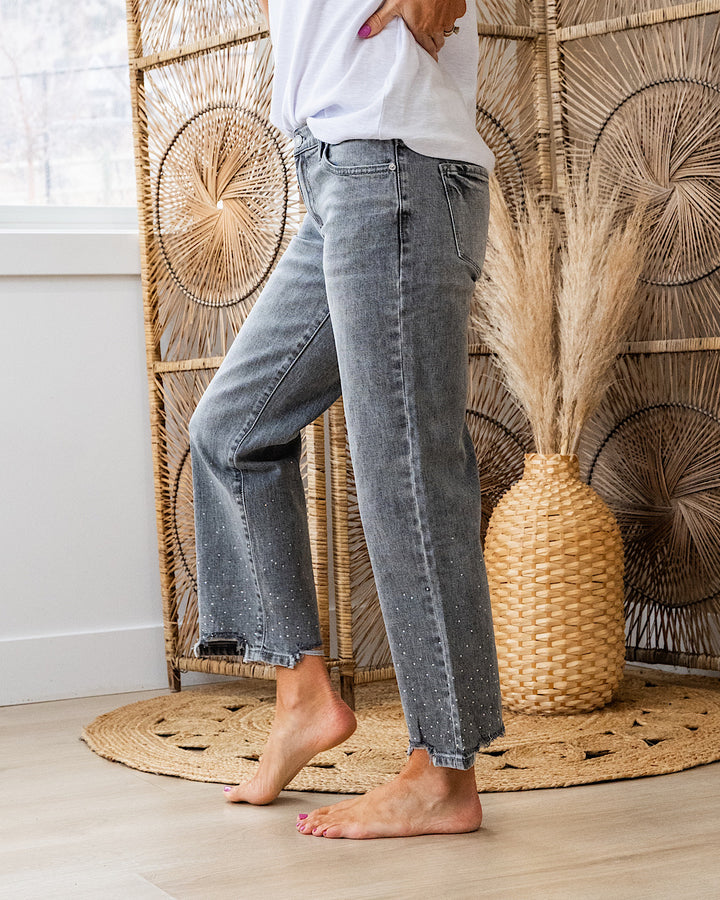 NEW! KanCan Bejeweled Straight Jeans - Gray KanCan