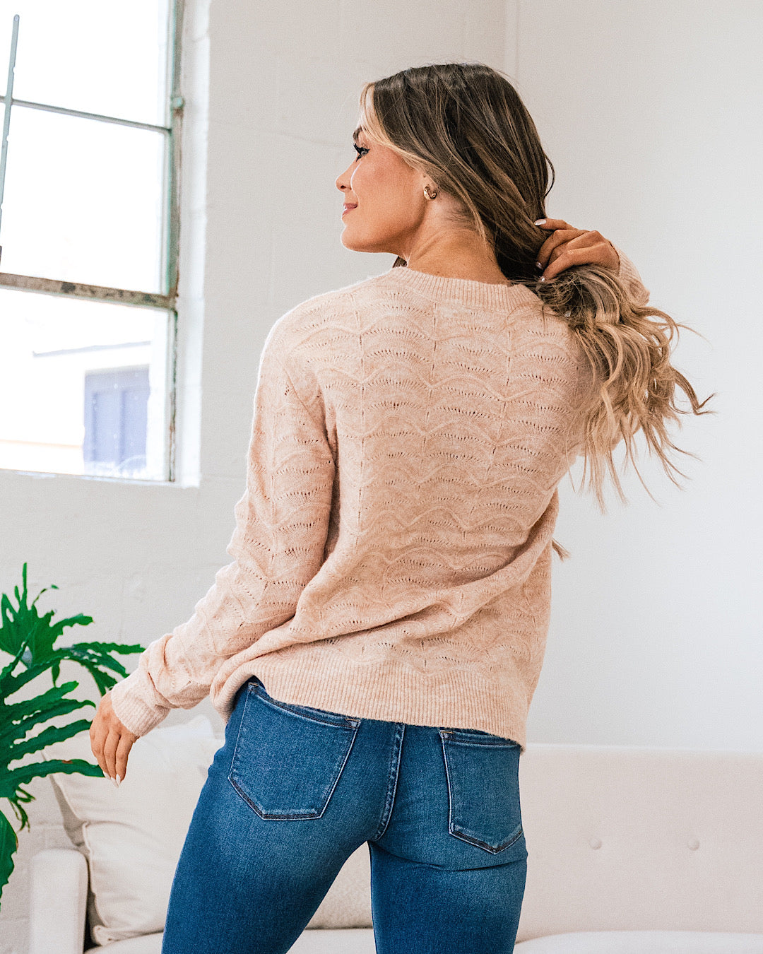 Tessa Pointelle Textured Sweater - Peach  Staccato   