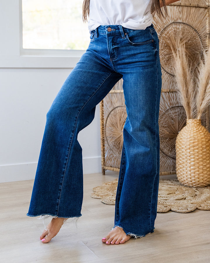 Risen Take a Look Fray Hem Wide Leg Jeans Risen