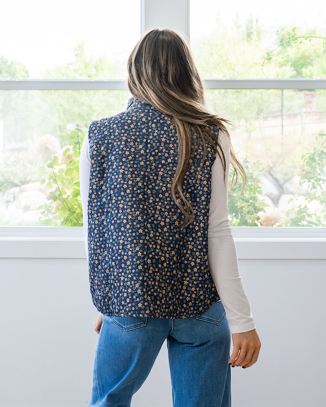 NEW! Juliana Floral Print Corduroy Vest - Navy & Gold
