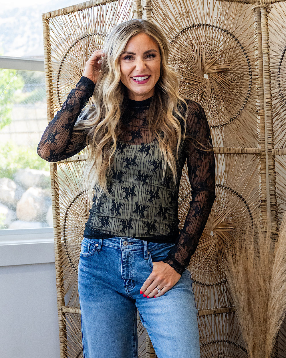 Aubrey Long Sleeve Lace Top - Color Options Available! Very J Black Stripe