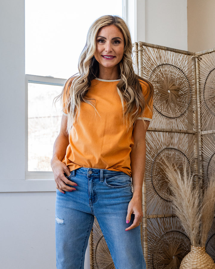 Sloane Contrast Color Knit Top - Ginger & Oat Milk Tea N Rose