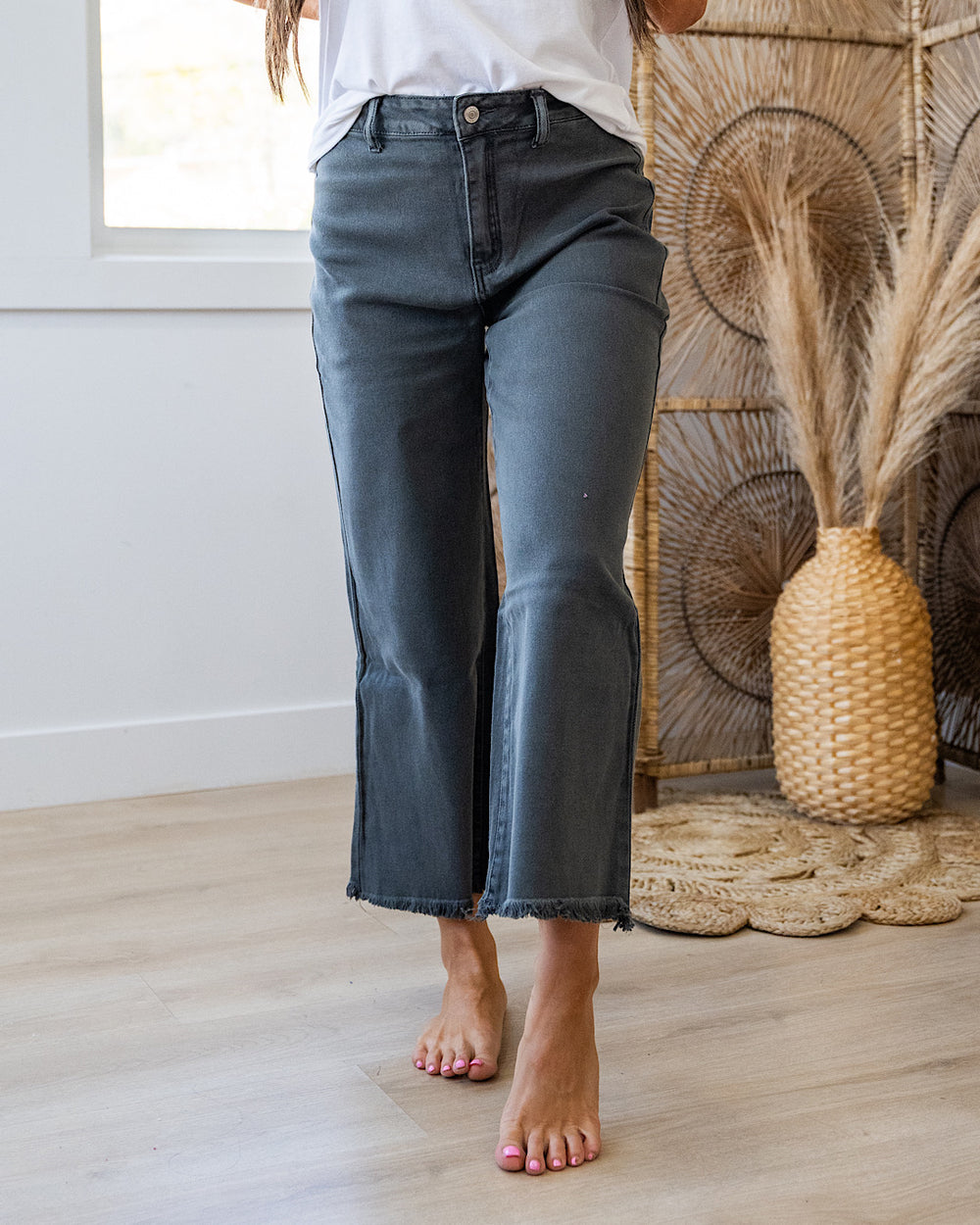 NEW! Mae Wide Leg Cropped Jeans - Ash Black Zenana