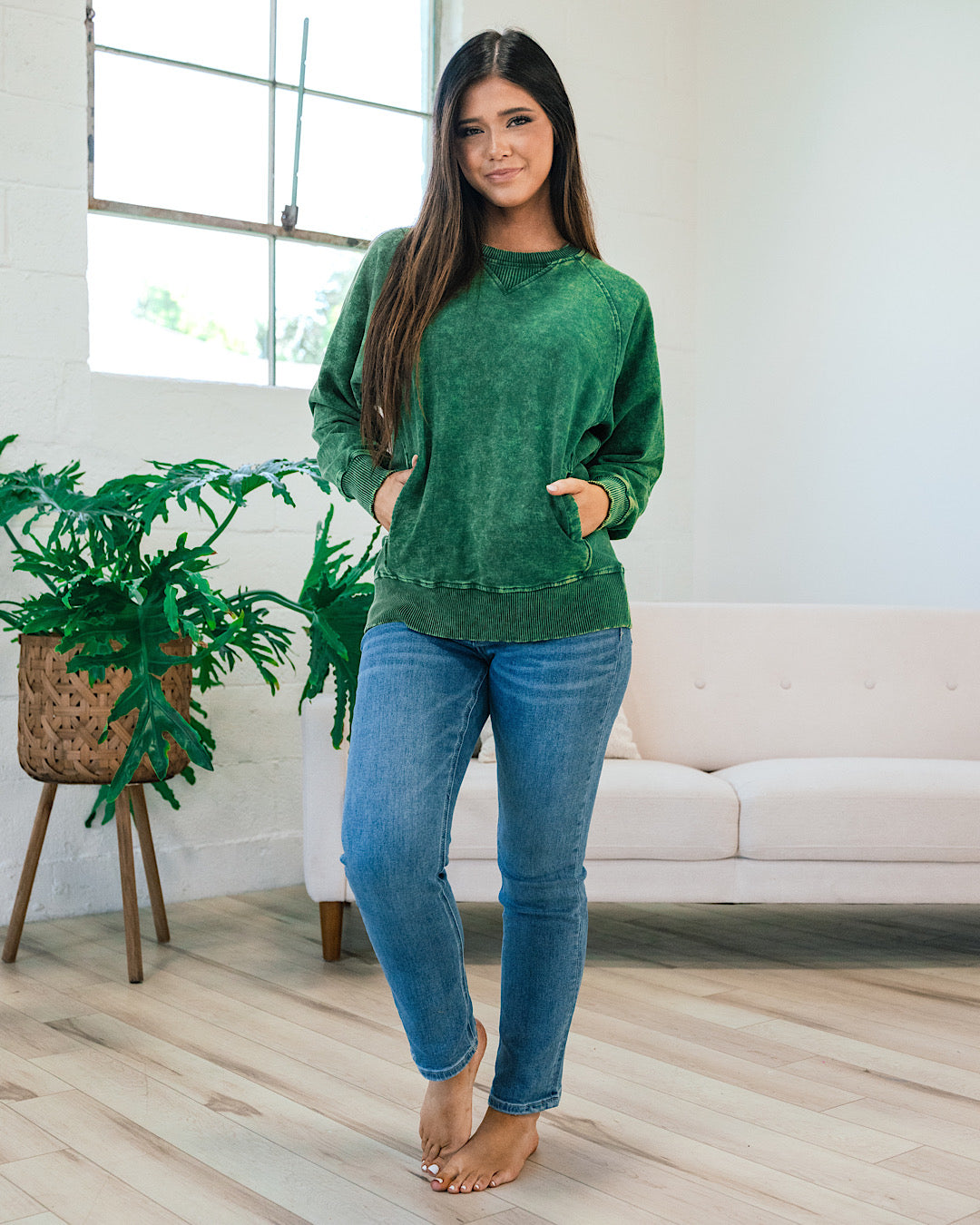 Girlfriend Crewneck Sweatshirt - Ash Dark Green  Zenana   