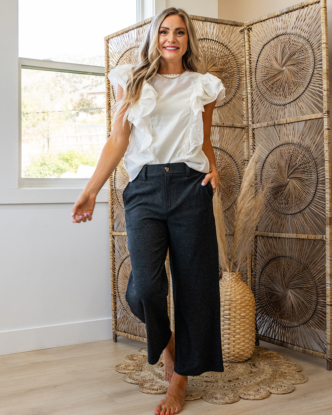 Sophie Ruffled Blouse with Lace Trim - Ivory Heyson