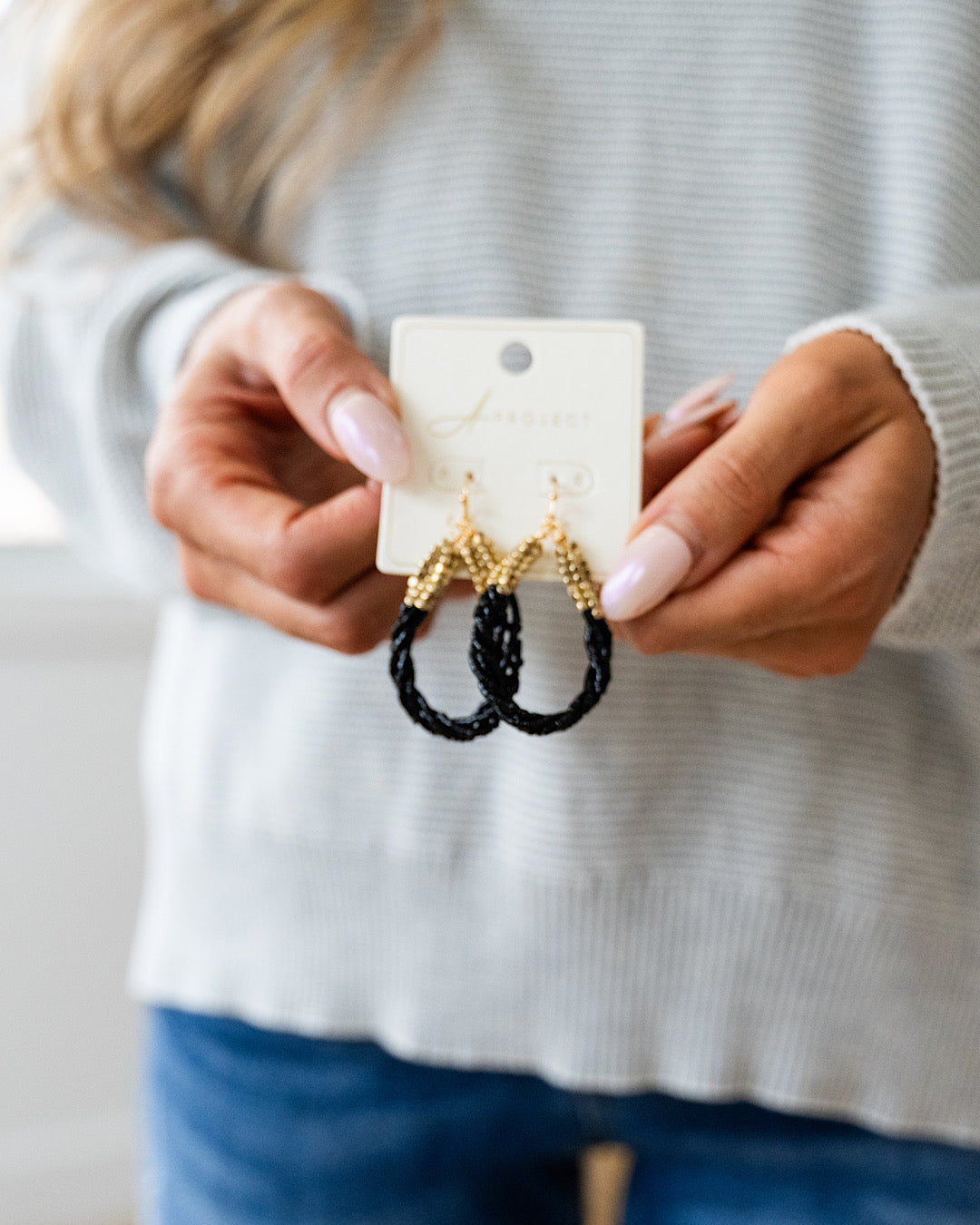 Twisted Beaded Teardrop Earrings - Black  Trendy Wholesale   