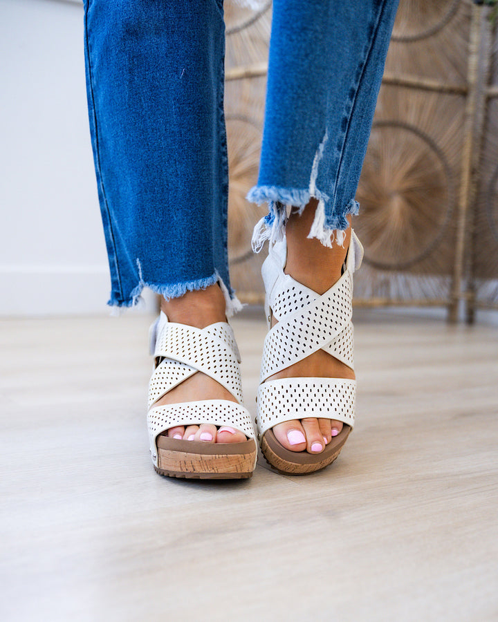 Corkys Guilty Pleasure Wedge Sandals - Ivory Snake FINAL SALE  Corkys Footwear   