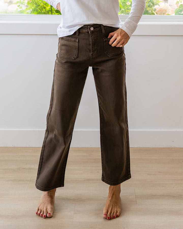 NEW! KanCan Carmine Slim Wide Leg Crop Jeans - Brown