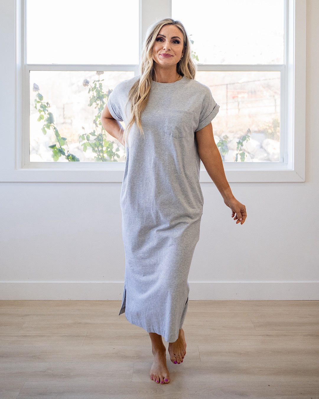 Haven Pocket Midi Dress - Heather Gray Zenana