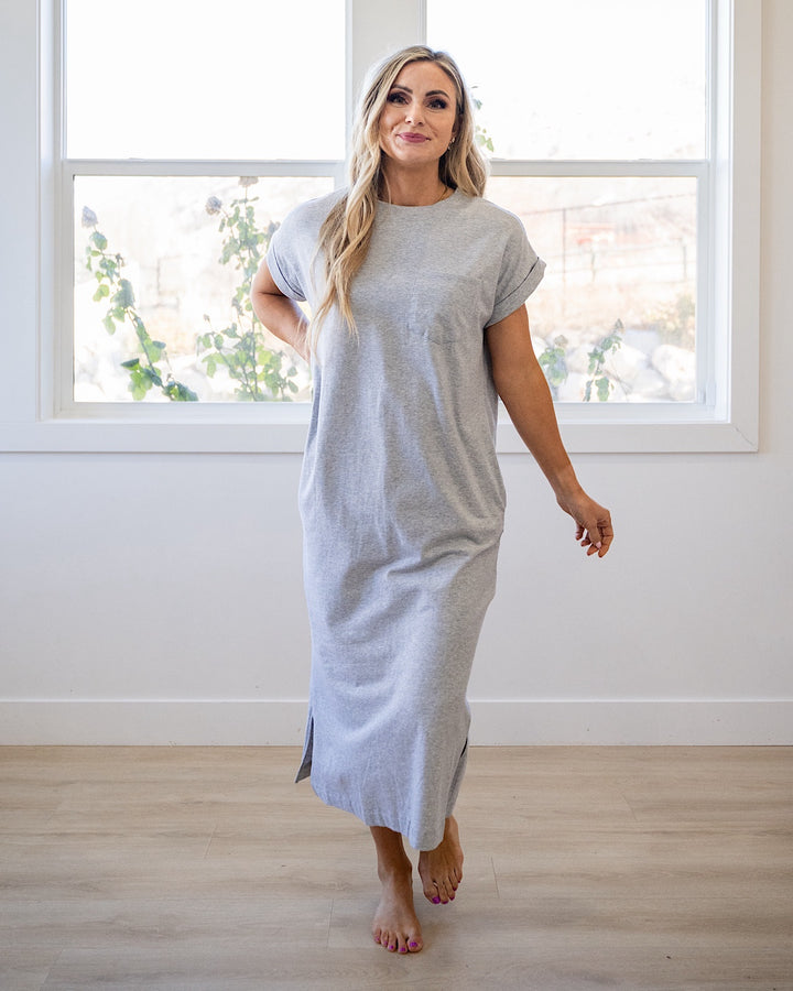 Haven Pocket Midi Dress - Heather Gray Zenana