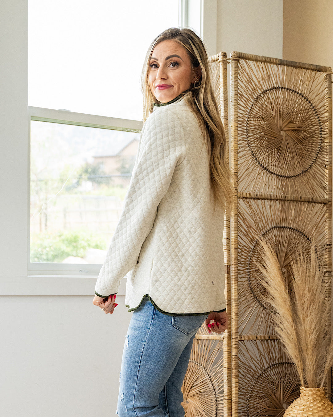 Katherine Quilted Half Zip Jacket - Oatmeal  Staccato   