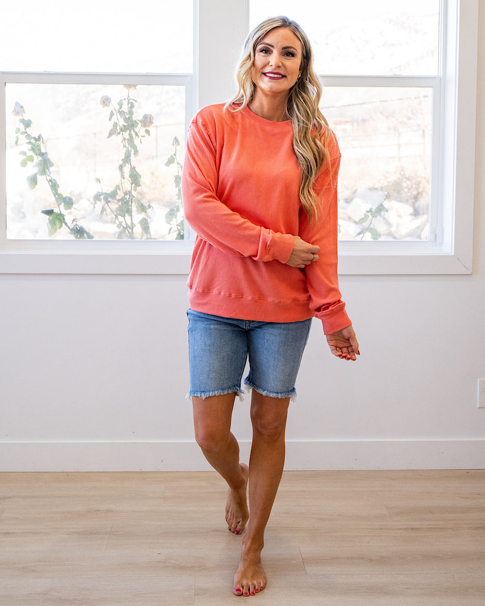 NEW! Mia Ribbed Crewneck Top - Coral Michelle Mae