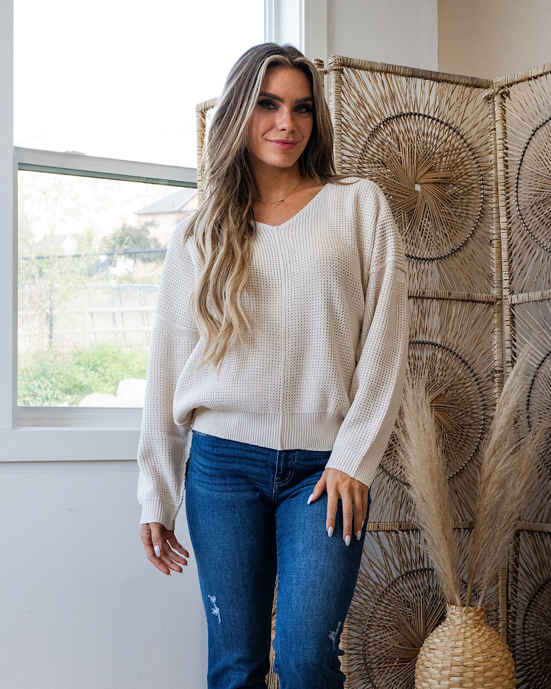 NEW! Evie Oversized Textured V Neck Sweater - Seashells  Heyson   