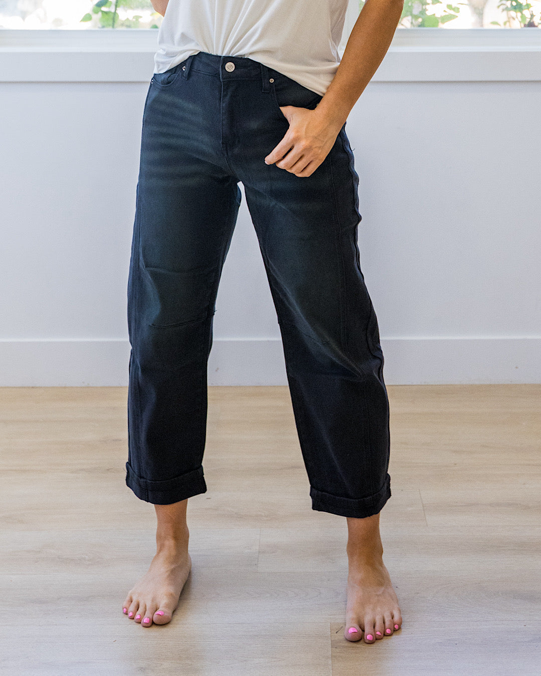 NEW! Alexandra Non Distressed Barrel Jeans - Black