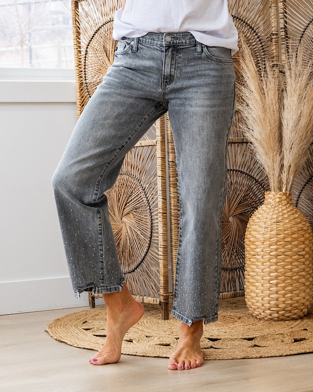 NEW! KanCan Bejeweled Straight Jeans - Gray KanCan