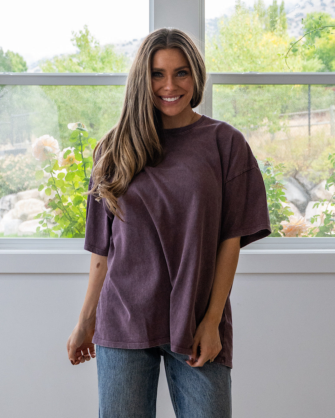NEW! Oversized Mineral Wash Tee - Dark Cherry Double Zero
