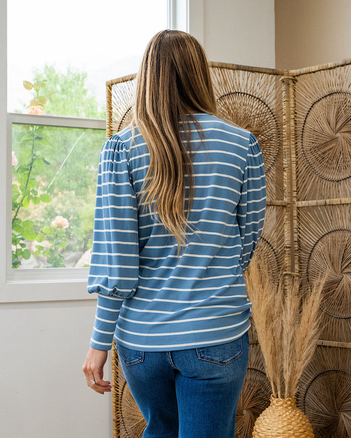 NEW! April Striped Bubble Sleeve Top - Blue Lovely Melody