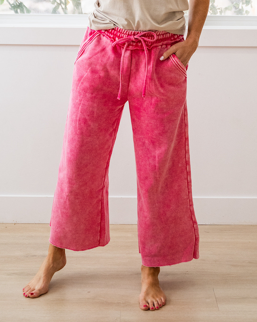 NEW! Cropped Wide Leg Comfy Pants - Fuchsia Zenana