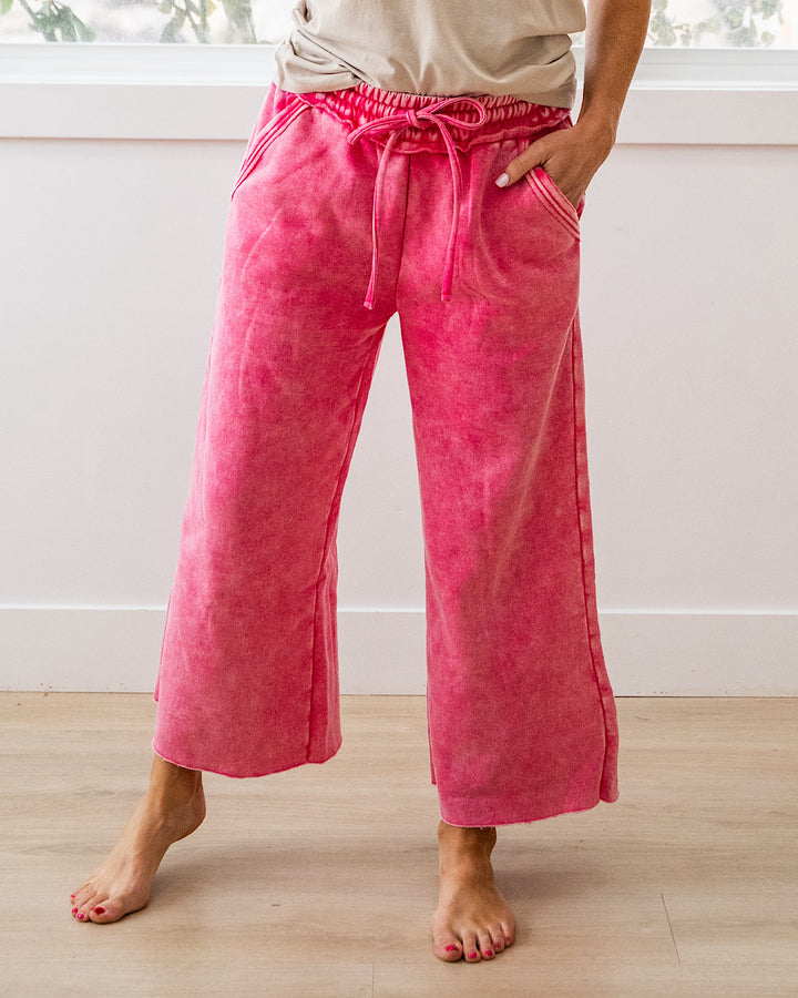 NEW! Cropped Wide Leg Comfy Pants - Fuchsia Zenana