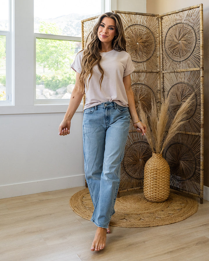 Melissa Roll Sleeve Top - Taupe Staccato