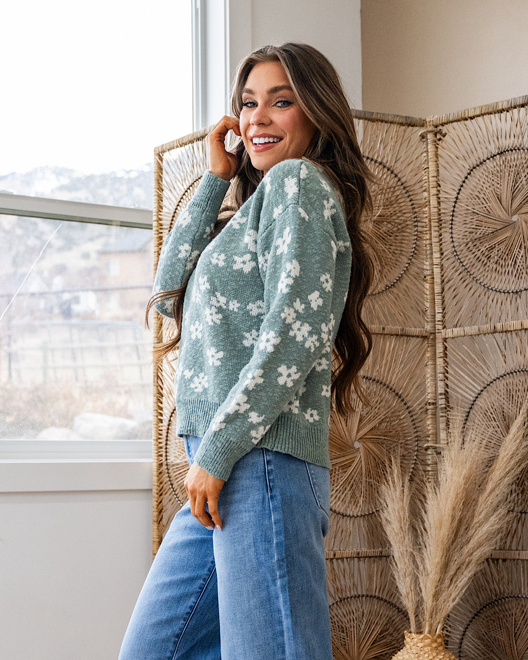 NEW! Adria Textured Floral Sweater - Sea Green Be Cool