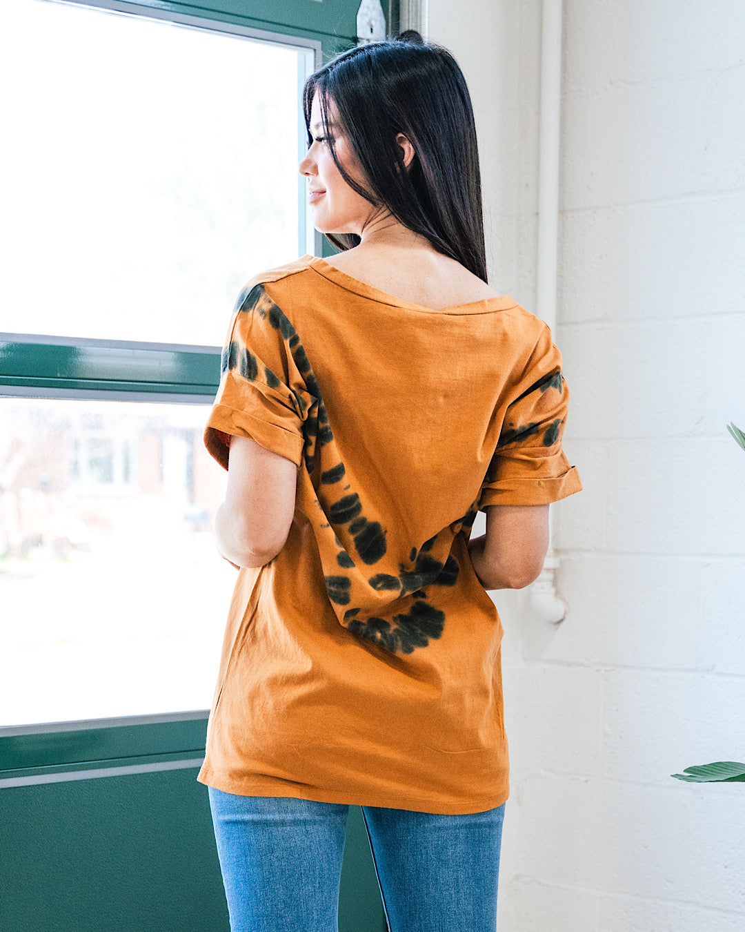 Camel and Black Tie Dye Boyfriend V Neck Top FINAL SALE  Sew In Love   