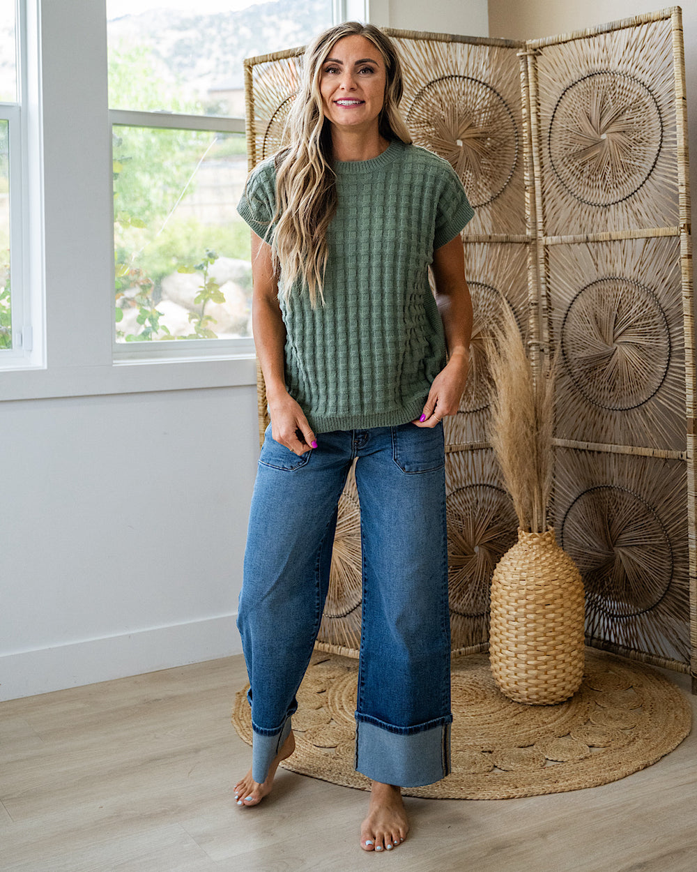 NEW! Kelly Textured Short Sleeve Sweater - Sage Michelle Mae