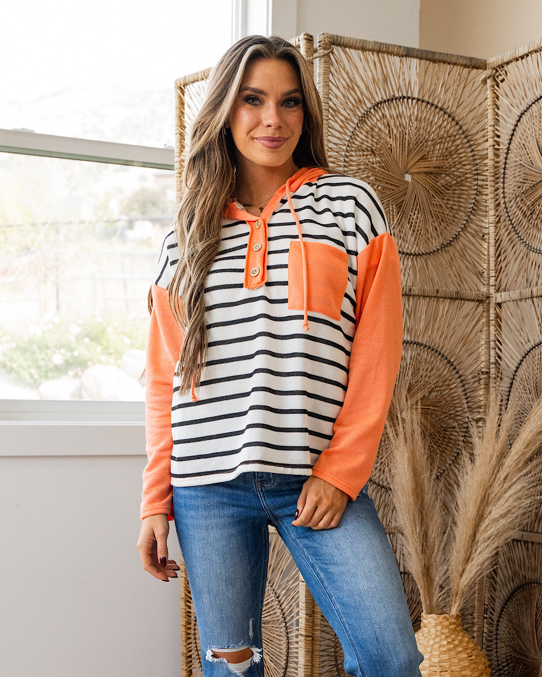 Adria Striped Hooded Top - Tangerine Lovely Melody