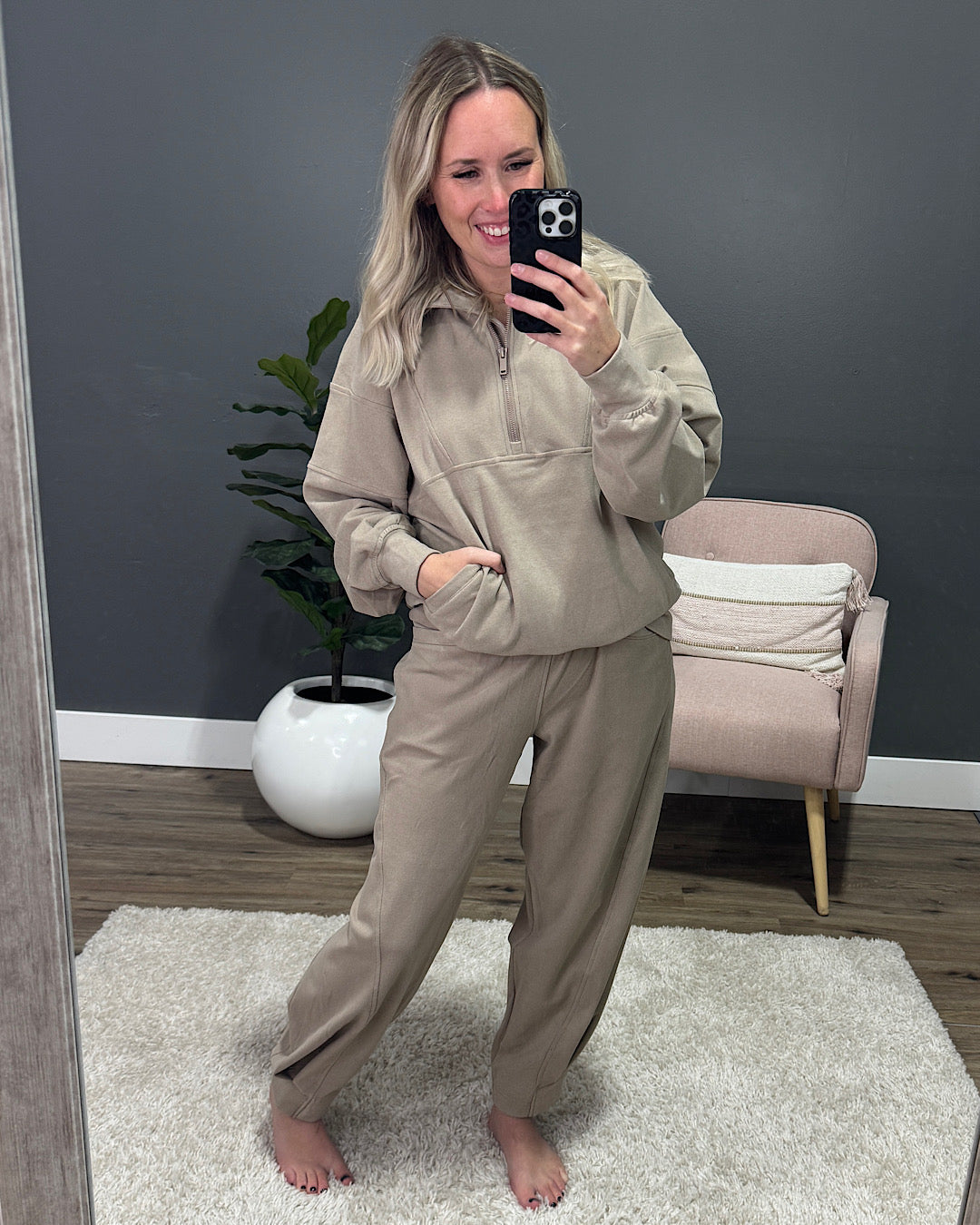 NEW! Rae Mode Brushed Ribbed Half Zip Pullover - Taupe Rae Mode