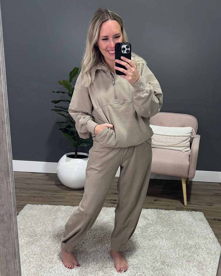 NEW! Rae Mode Brushed Ribbed Half Zip Pullover - Taupe Rae Mode