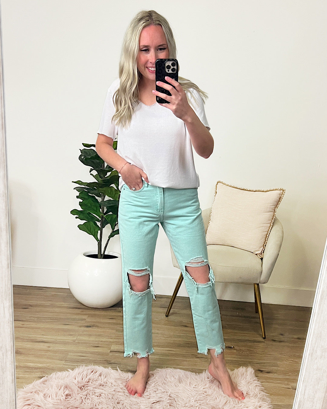 KanCan Amelia Distressed Mom Jeans - Seafoam  KanCan   