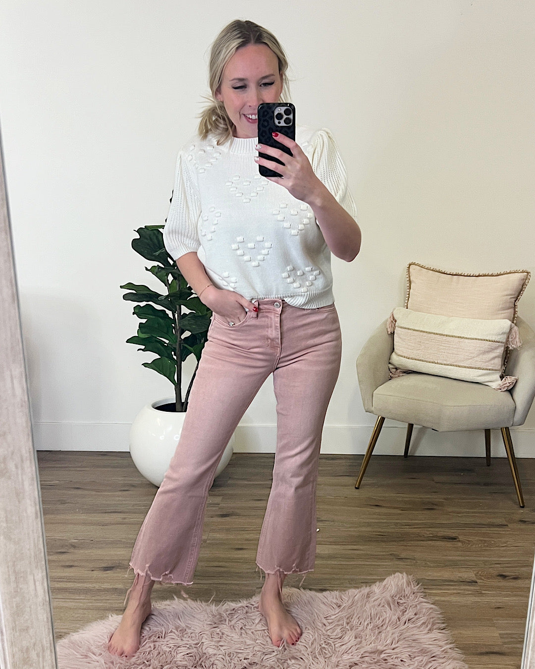 Vervet Light Coral Crop Flare Jeans  Vervet   