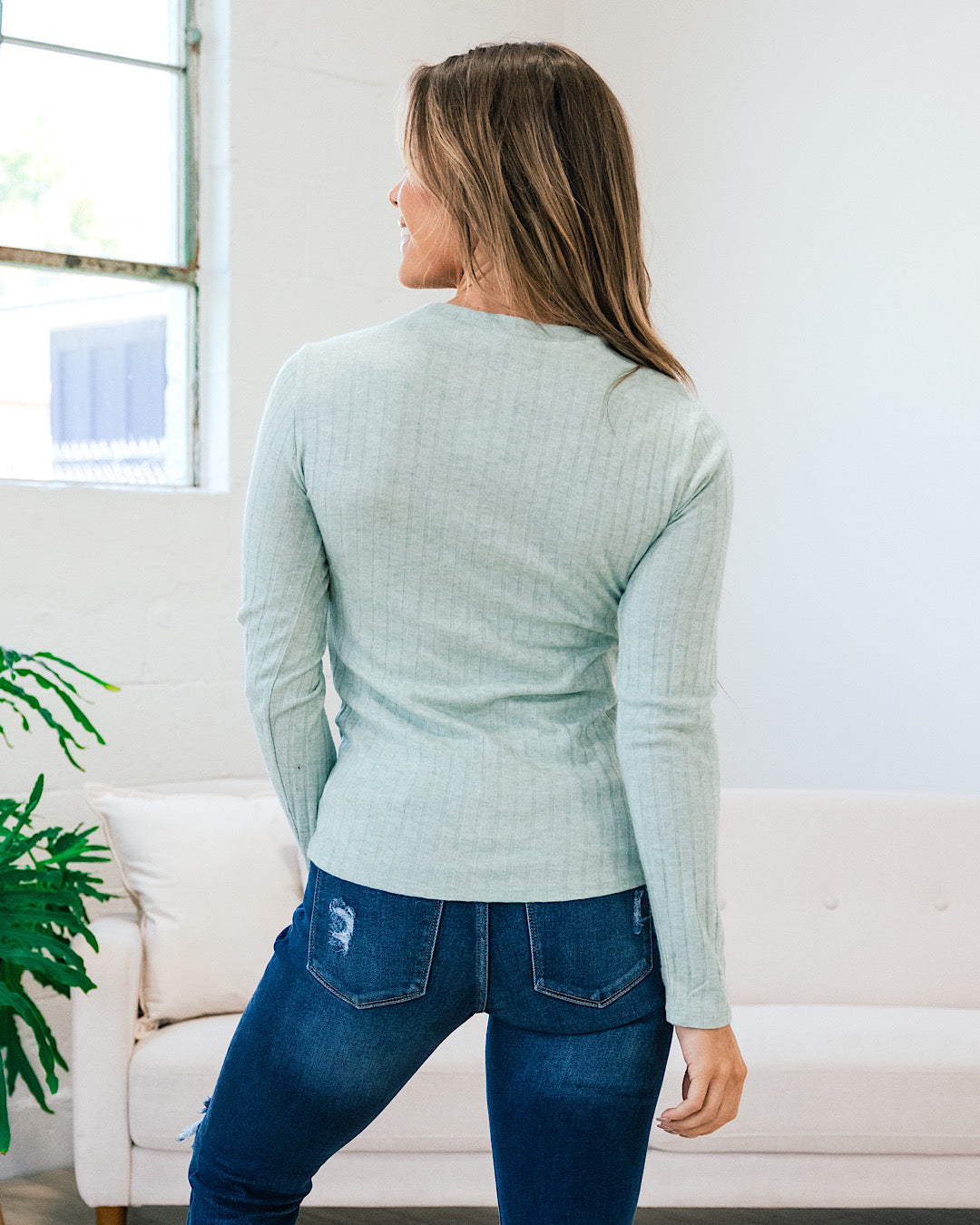 Wide Ribbed Long Sleeve Top - Light Green  Zenana   