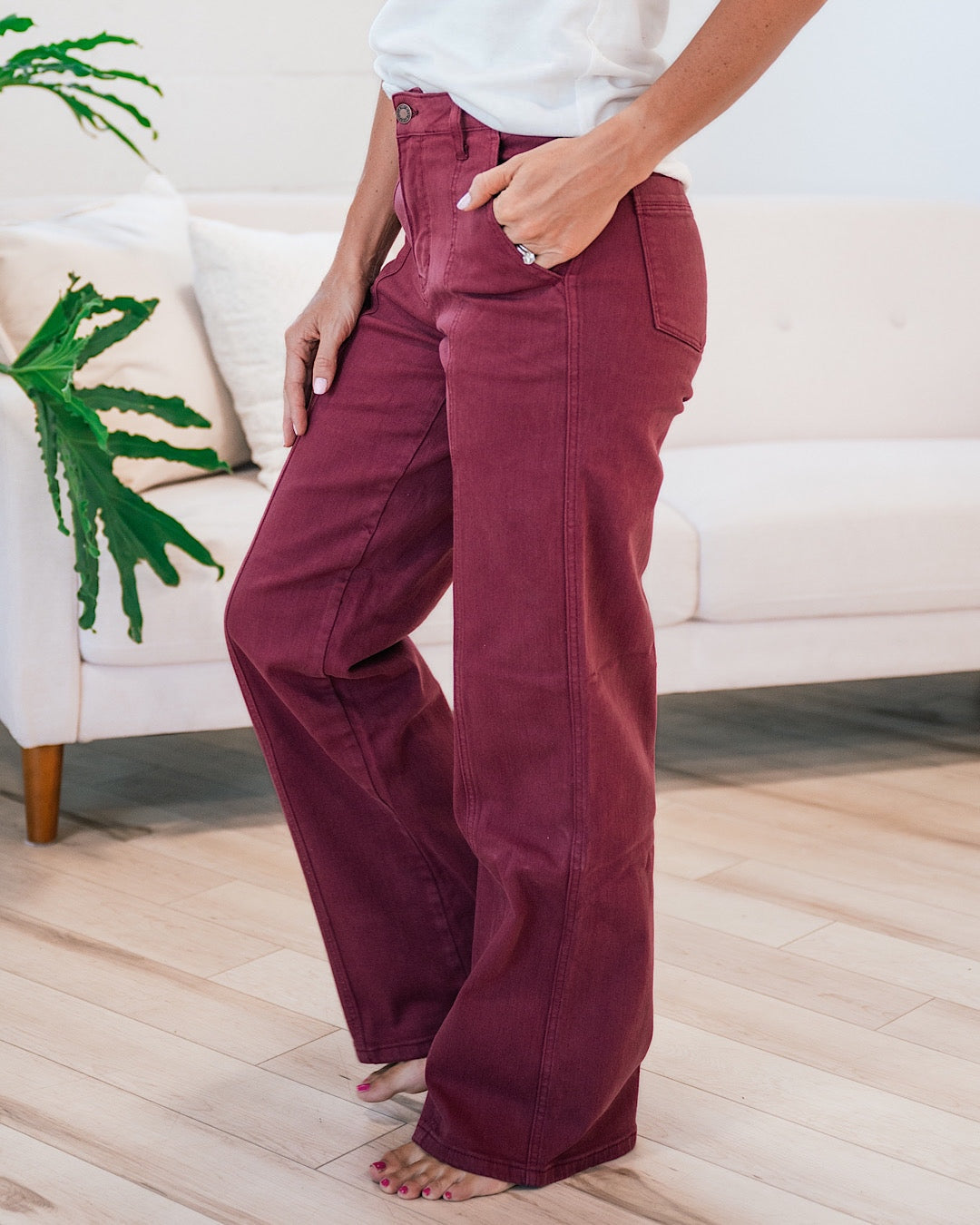 Judy Blue Chalise Burgundy Wide Leg Trouser Jeans  Judy Blue   