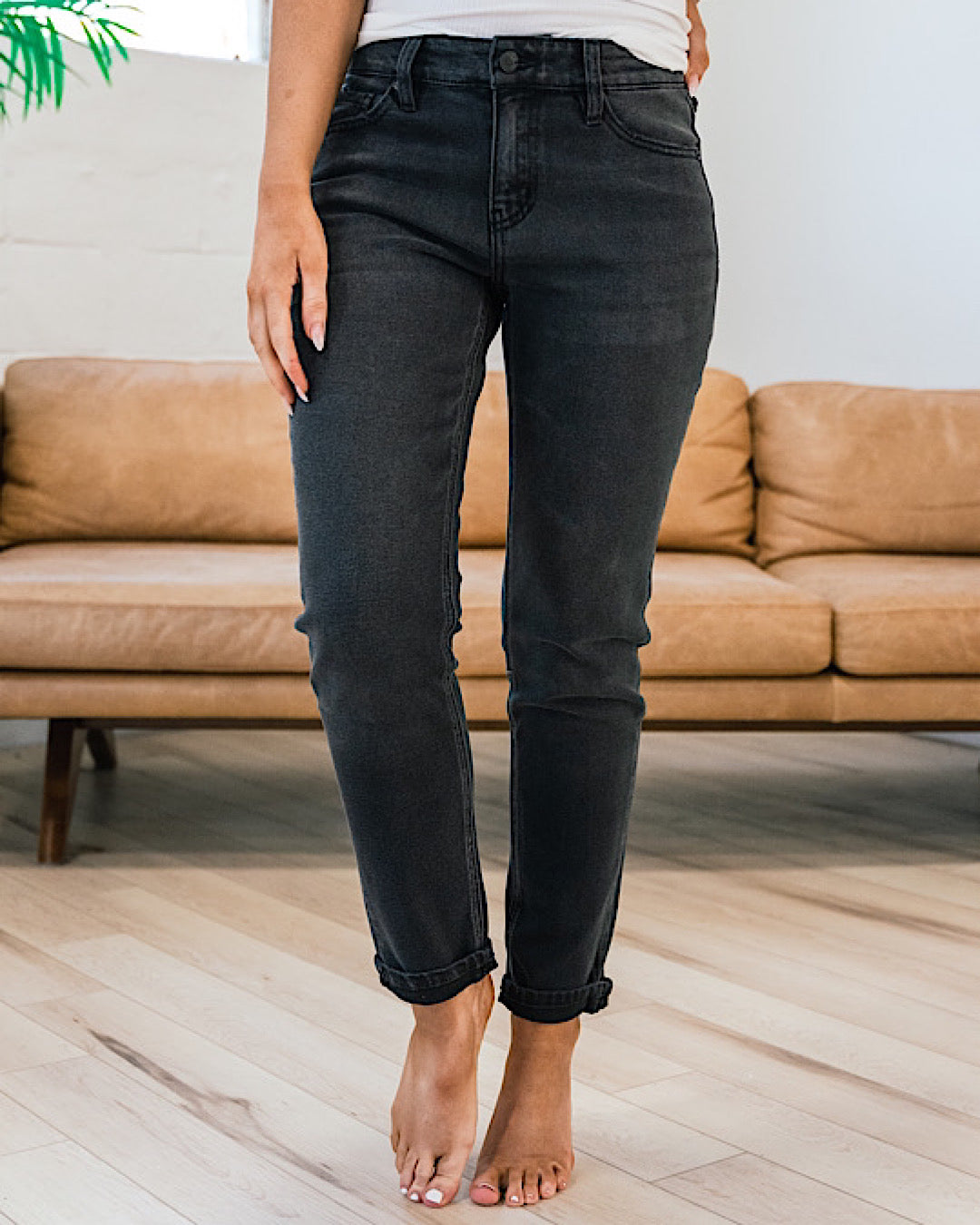 KanCan Lyla Faded Black Roll Hem Jeans  KanCan   