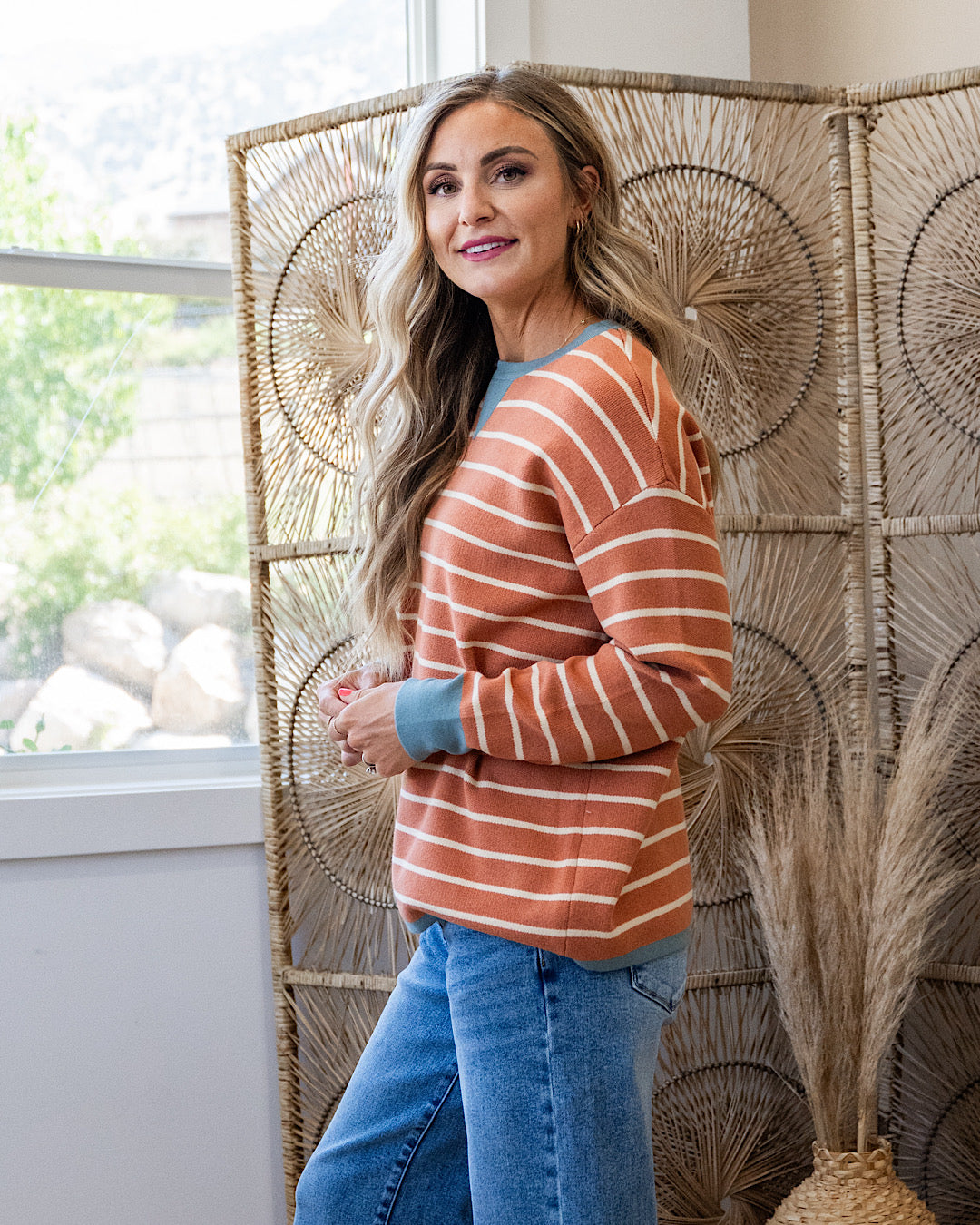 NEW! Charlotte Contrast Striped Sweater - Terracotta