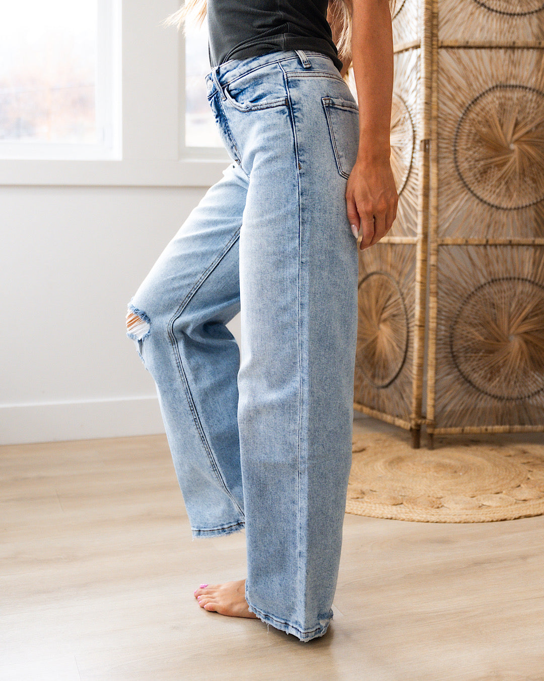 Lovervet Claire Acid Wash Control Top Wide Leg Jeans  Vervet   