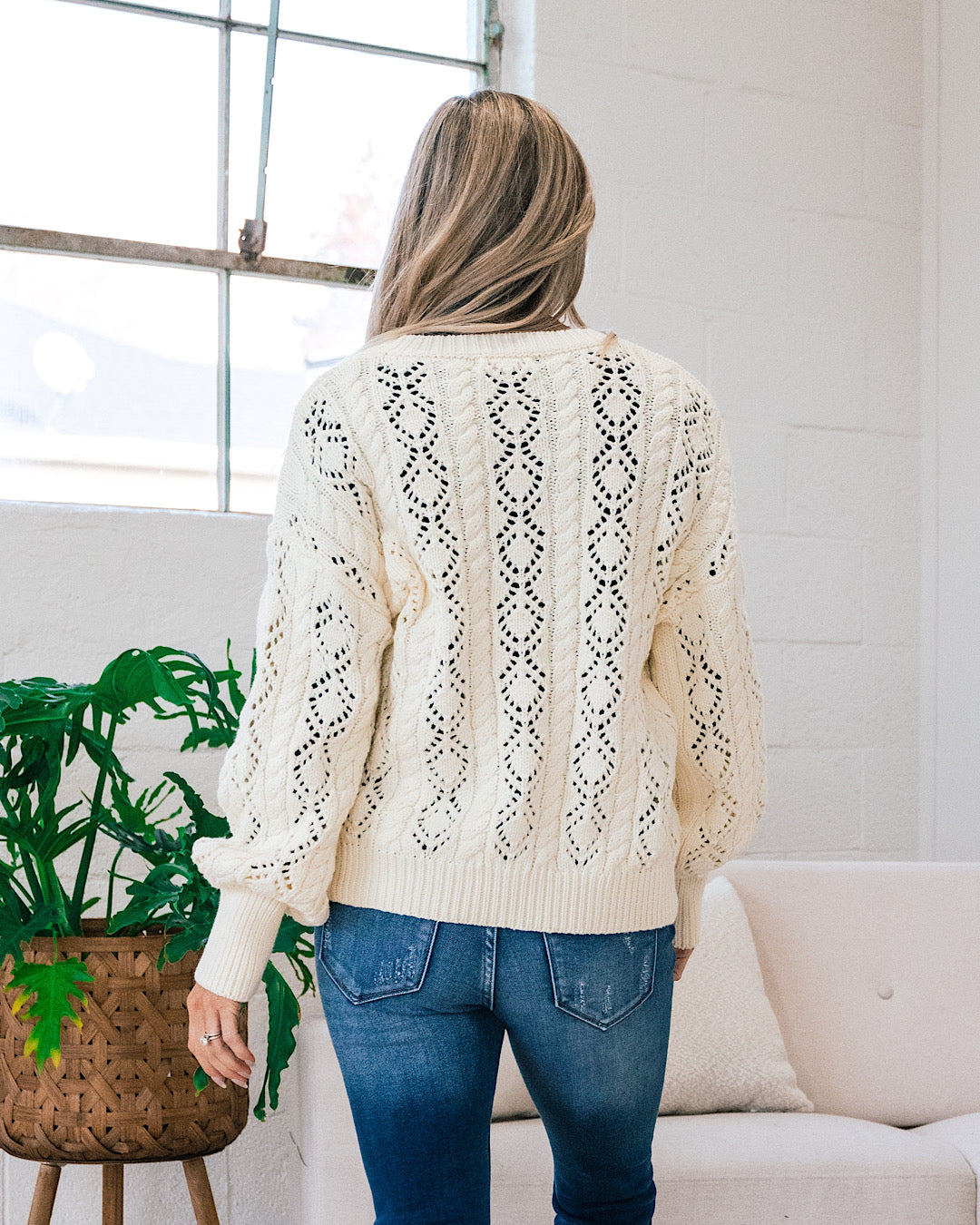 Cream Cable Open Knit Sweater  Ces Femme   