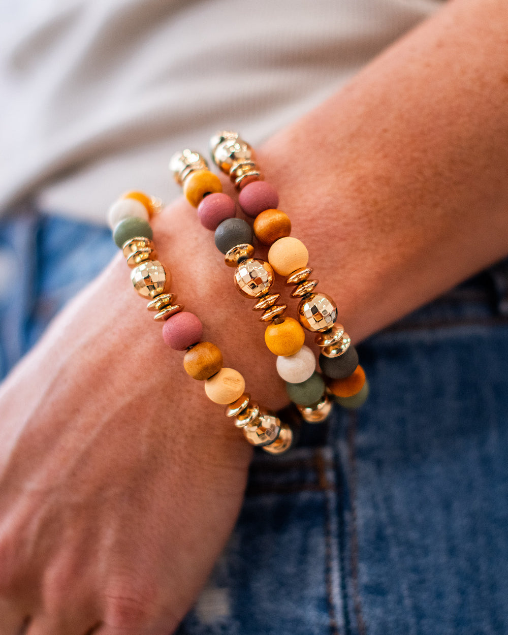 Wooden Multi Colored Bracelet Set Trendy Wholesale