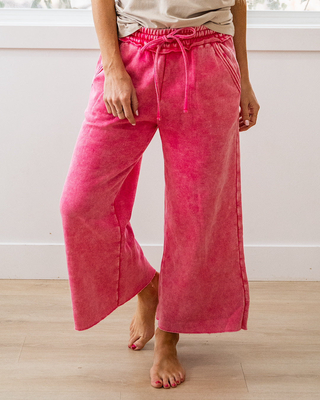 NEW! Cropped Wide Leg Comfy Pants - Fuchsia Zenana