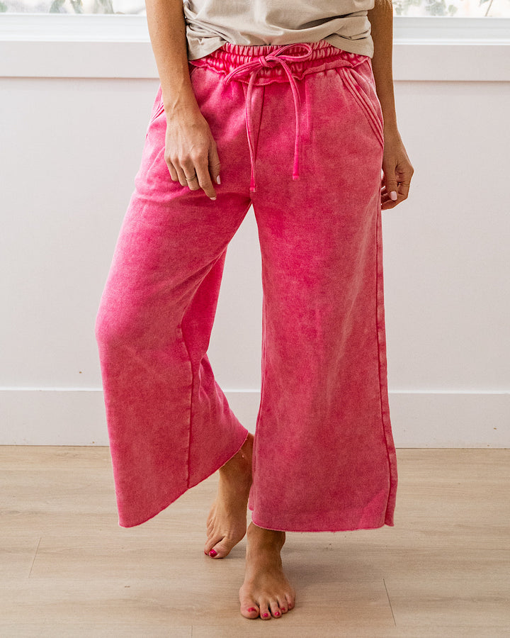 NEW! Cropped Wide Leg Comfy Pants - Fuchsia Zenana